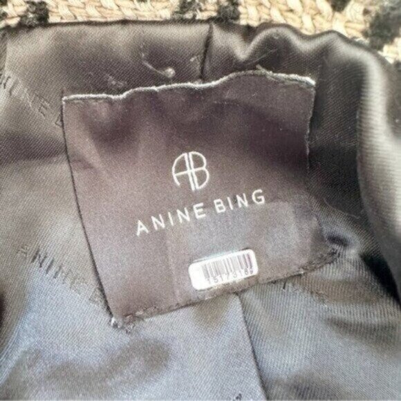 Anine Bing Diana Houndstooth Plaid Black Tan Double Breasted Blazer Size XL - Picture 12 of 14